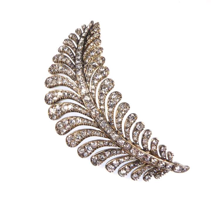 Cushion cut diamond feathery fern brooch
